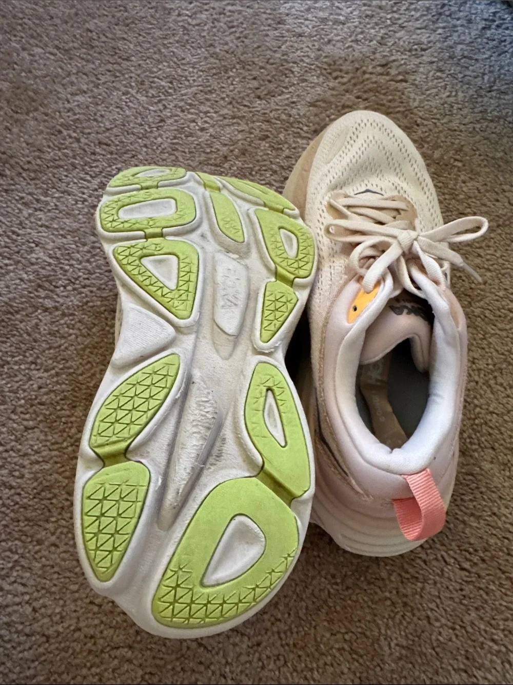 Hoka Women's Cream/Coral Athletic Running Shoes bondi 8 pink
